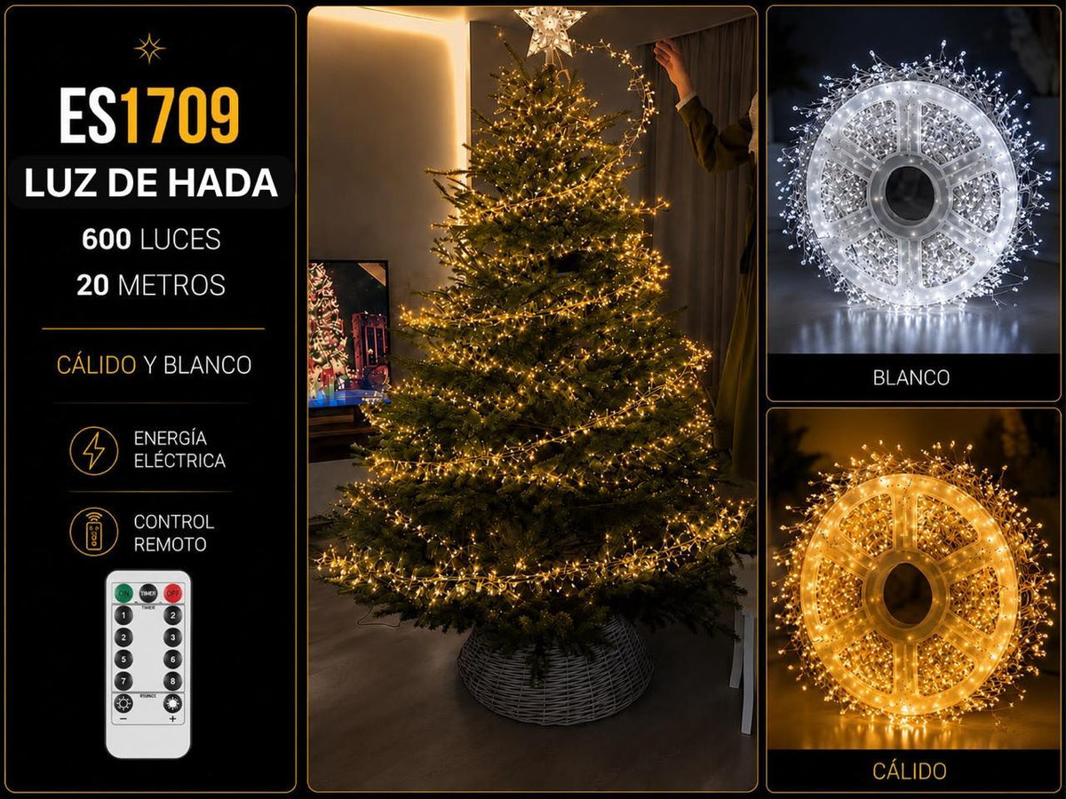 Luz de hada navideña 20 metros 600 LED