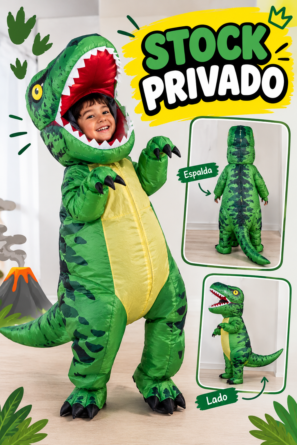 Disfraz inflable de dinosaurio para niños con luz LED